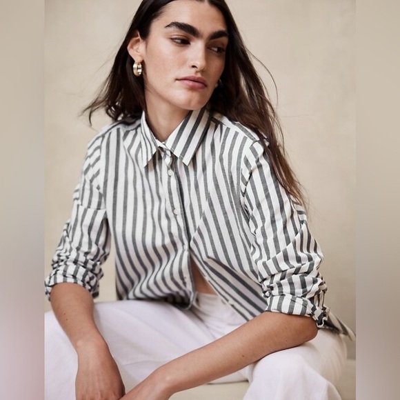 Banana Republic Tops - Banana Republic Classic Cotton Striped Shirt • M • Grey & White Women's Top